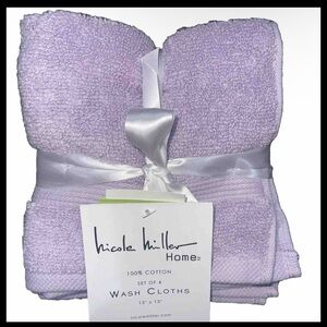 Nicole Miller 4 Pck Zero Twist Combed Loop Soft Cotton Wash Cloths 13x13“ Lilac